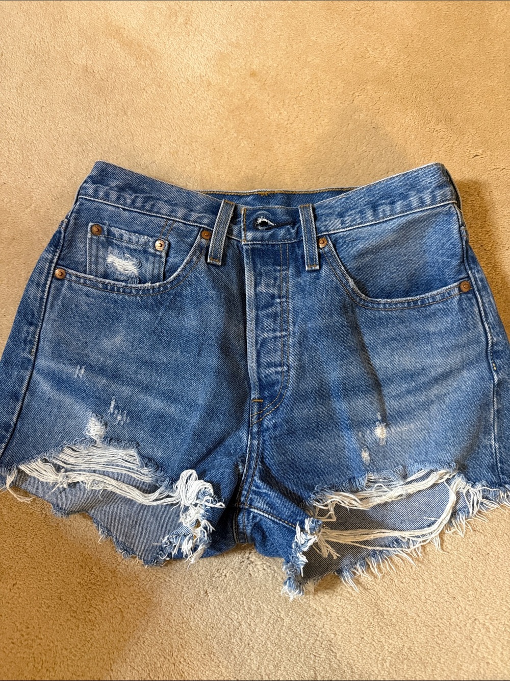 Levi’s Distressed Blue Denim Women's Shorts - Button Fly size 27